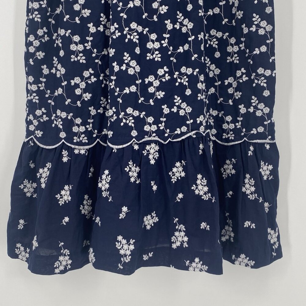 Ann Taylor Size 10P Navy Blue Floral Embroidered Midi Dress 100% Cotton Cottage - Picture 16 of 16